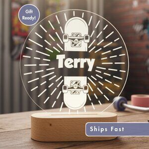 Personalized Skateboarding Night Light – Custom LED Lamp for Skaters